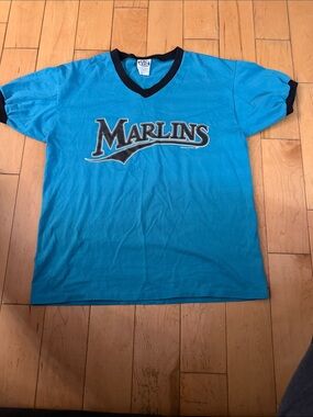 VENUS Teal Short Sleeve 'Marlins' V-Neck Shirt with Black Trim